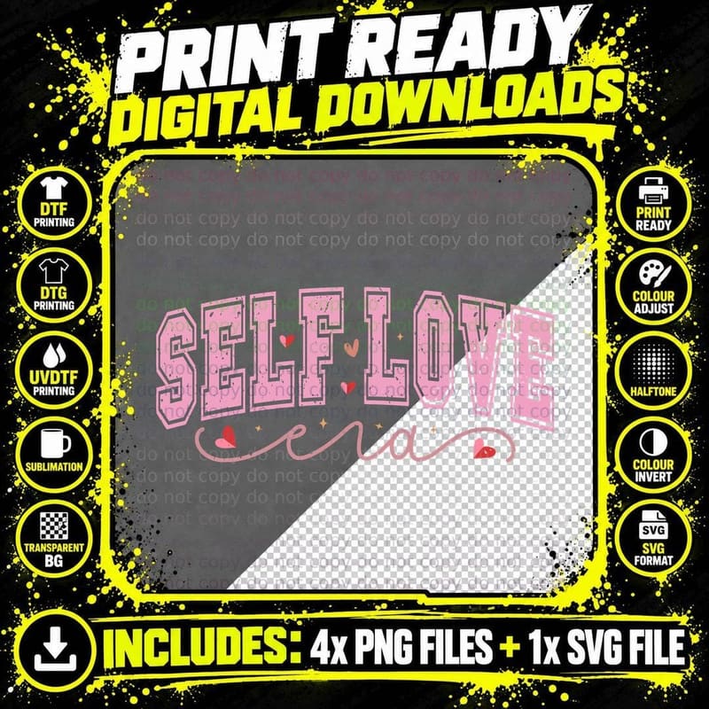 Self Love Aria Pink Outline Distressed Valentine Png SVG Digital Bundle
