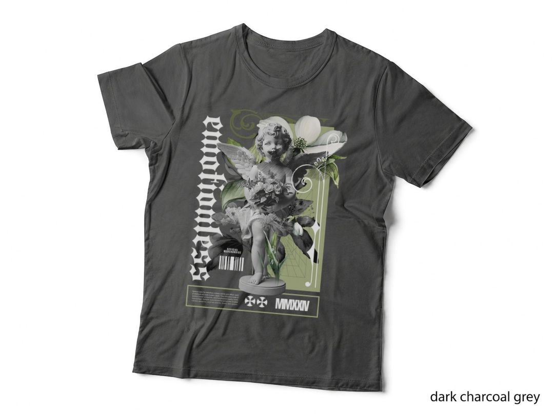 Seraphim Mmxxiv White Classical Angel with Flowers Grid Effect T-Shirt