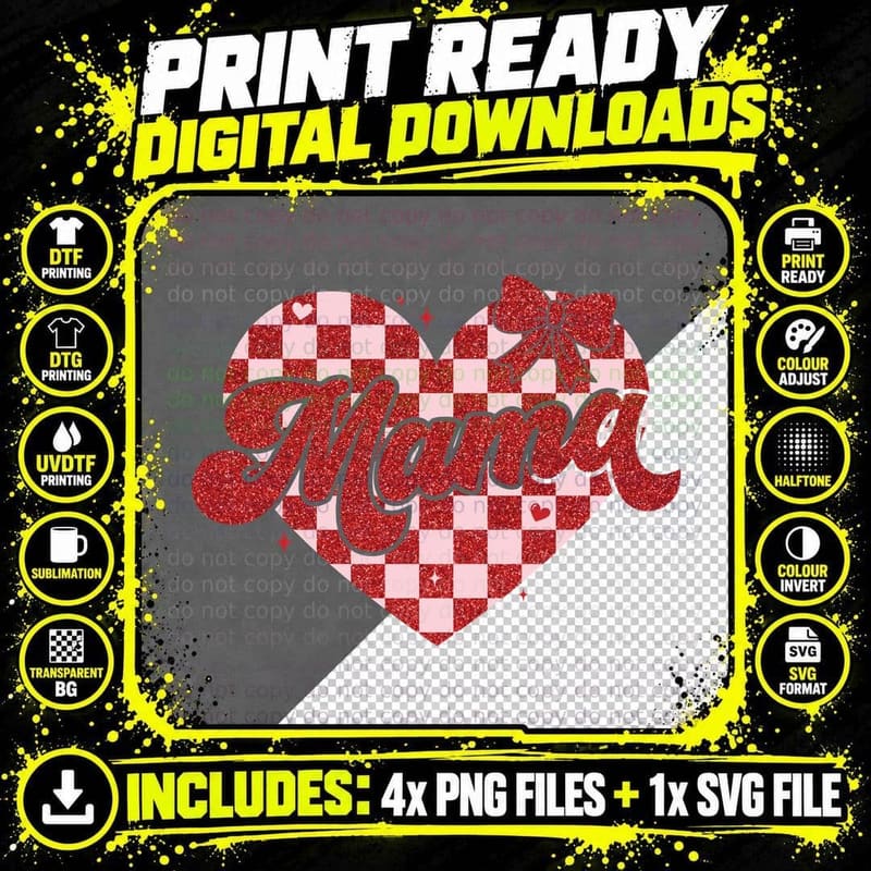 Sienna Checkered Glitter Heart Valentine Pink Sparkle Png SVG Digital Bundle