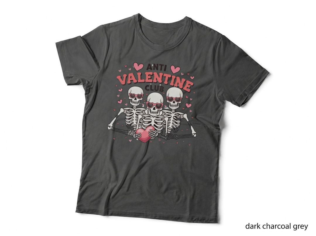 Skeletons Anti Valentine Club Three with Pink Sunglasses Hearts T-Shirt