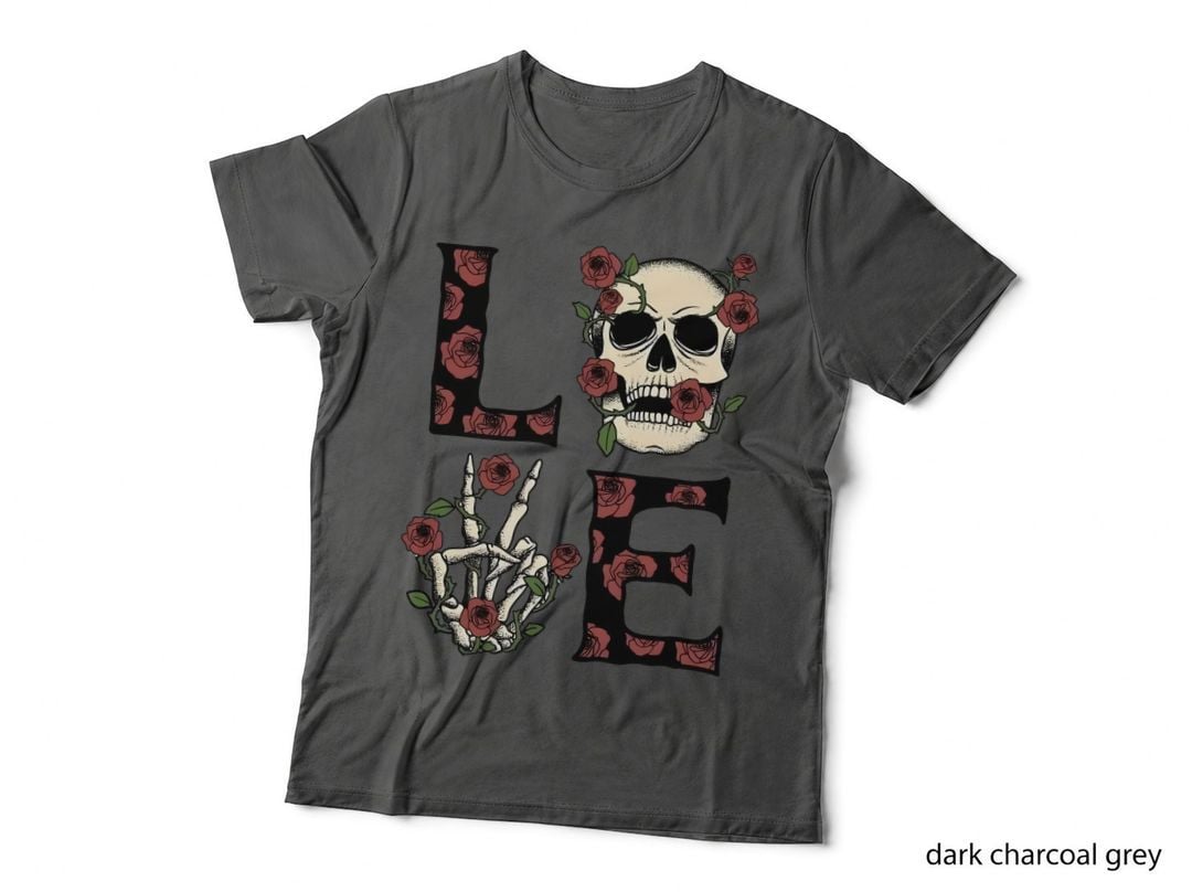 Skull Love White Rose Hands Bones Gothic T-Shirt