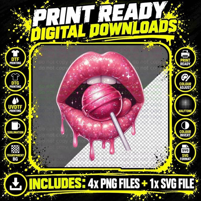 Sparkle Lollipop Glossy Lips with Candy Sweet Pop T-Shirt Png SVG Digital Bundle