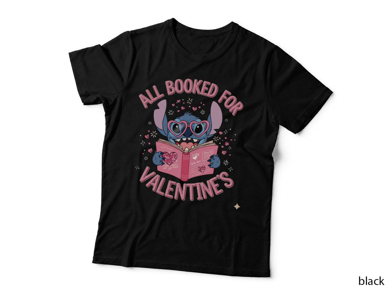 Stitch All Booked for Valentine's Reading Pink Romance T-Shirt