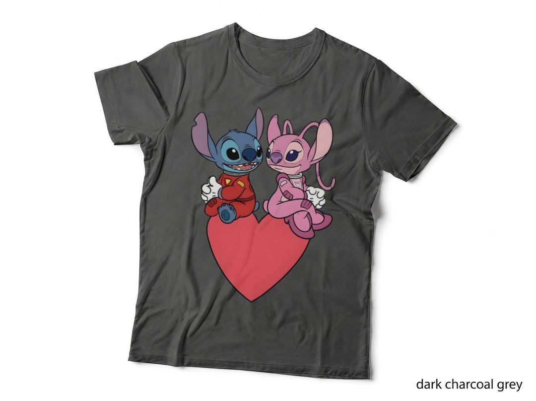 Stitch Angel Blue Pink Red Heart Shape Holding T-Shirt