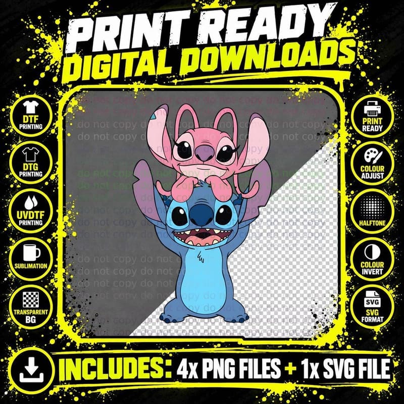 Stitch Angel Blue Pink Stack Holding Embrace T-Shirt Png SVG Digital Bundle