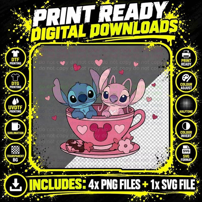 Stitch Angel If I Had Feelings They'd Be Blue Pink Png SVG Digital Bundle