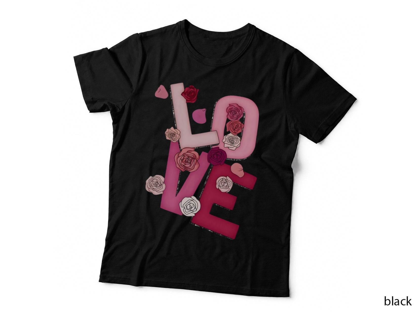 Stitch Angel Love Pink Red Flowers Large Text Romantic T-Shirt