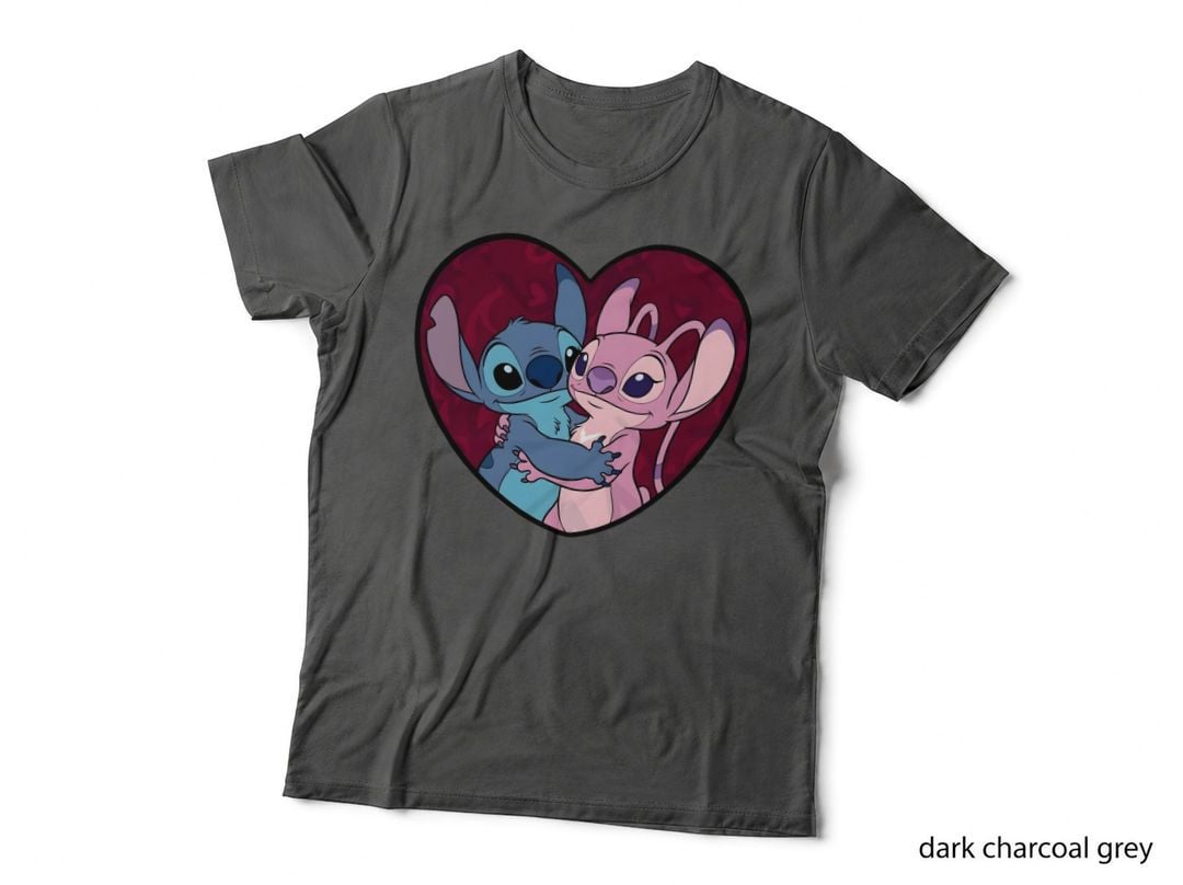 Stitch Angel Pink Blue Hearts Hug Embrace Romantic T-Shirt