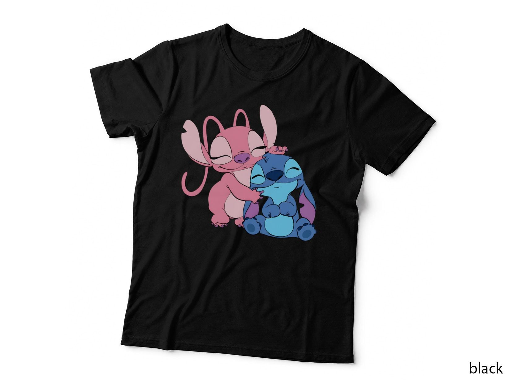 Stitch Angel Pink Blue Holding Embracing Romantic T-Shirt
