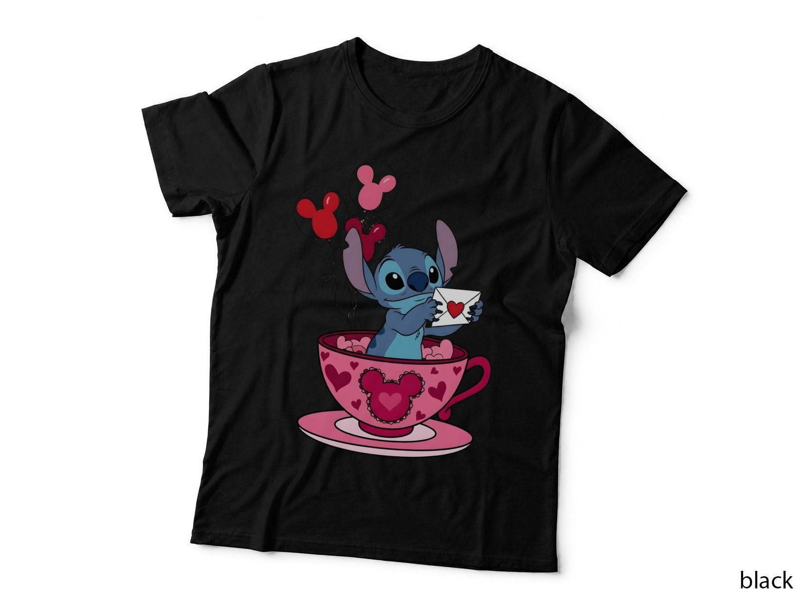 Stitch Angel Pink Blue Teacup Letter Rose Cute T-Shirt