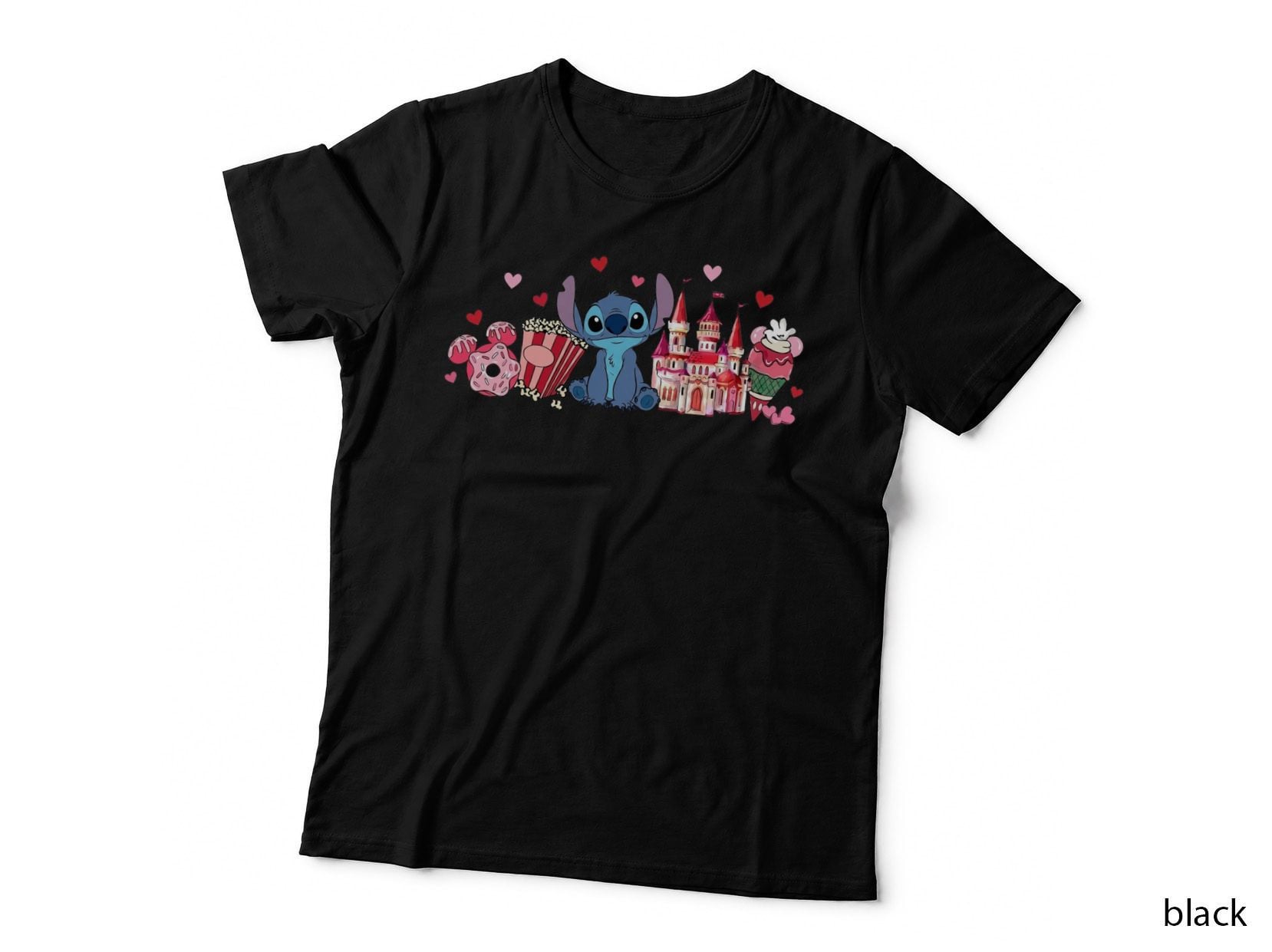 Stitch Angel Pink White Blue Castle Heart Flowers T-Shirt