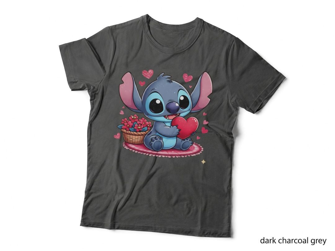 Stitch Bicycle Heart Flowers Basket T-Shirt