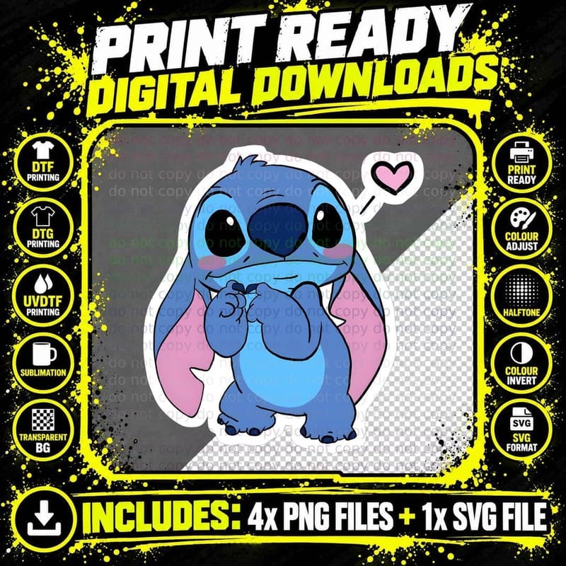Stitch Blue Pink Heart Speech Bubble Cute T-Shirt Png SVG Digital Bundle