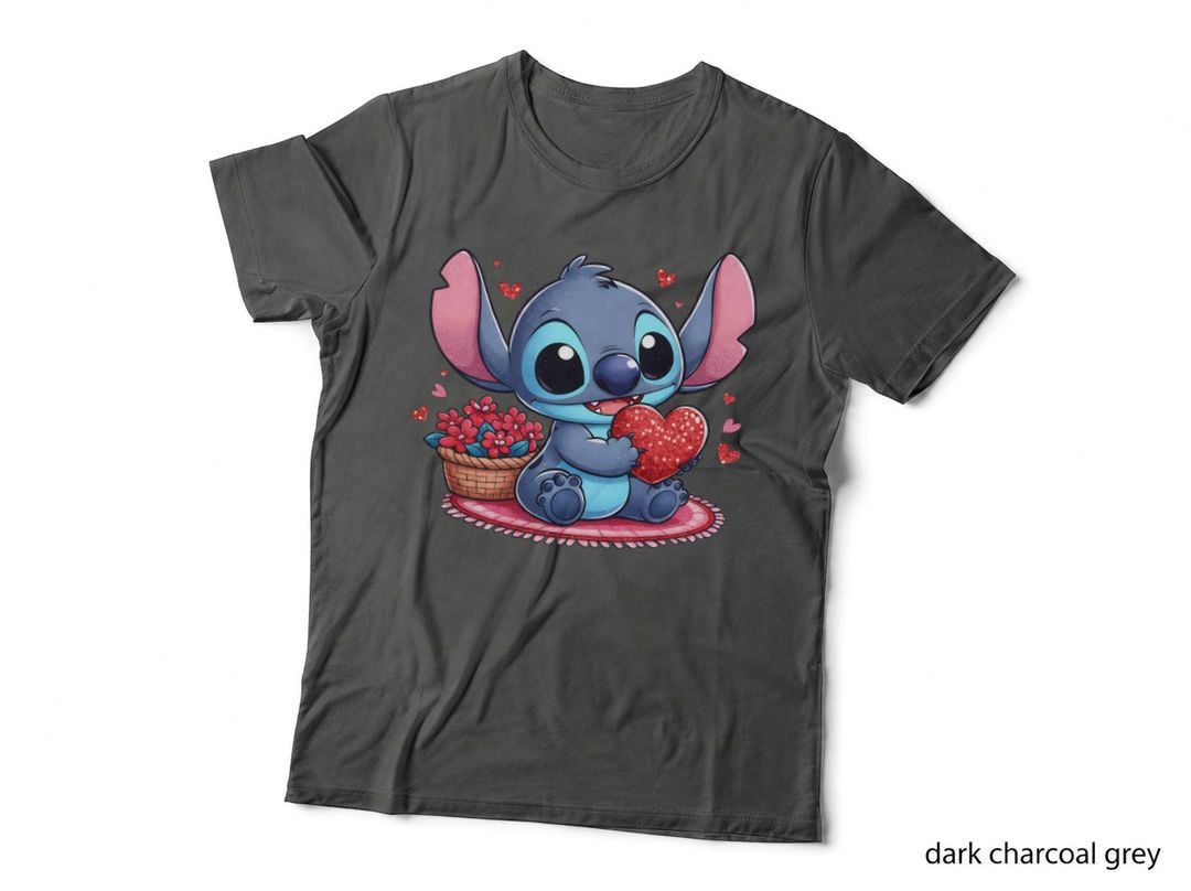 Stitch Flowers Basket Red Heart T-Shirt