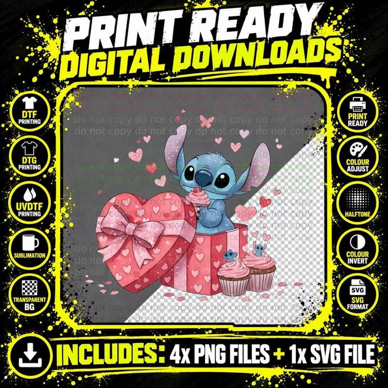 Stitch Gift Box Cupcakes T-Shirt Png SVG Digital Bundle