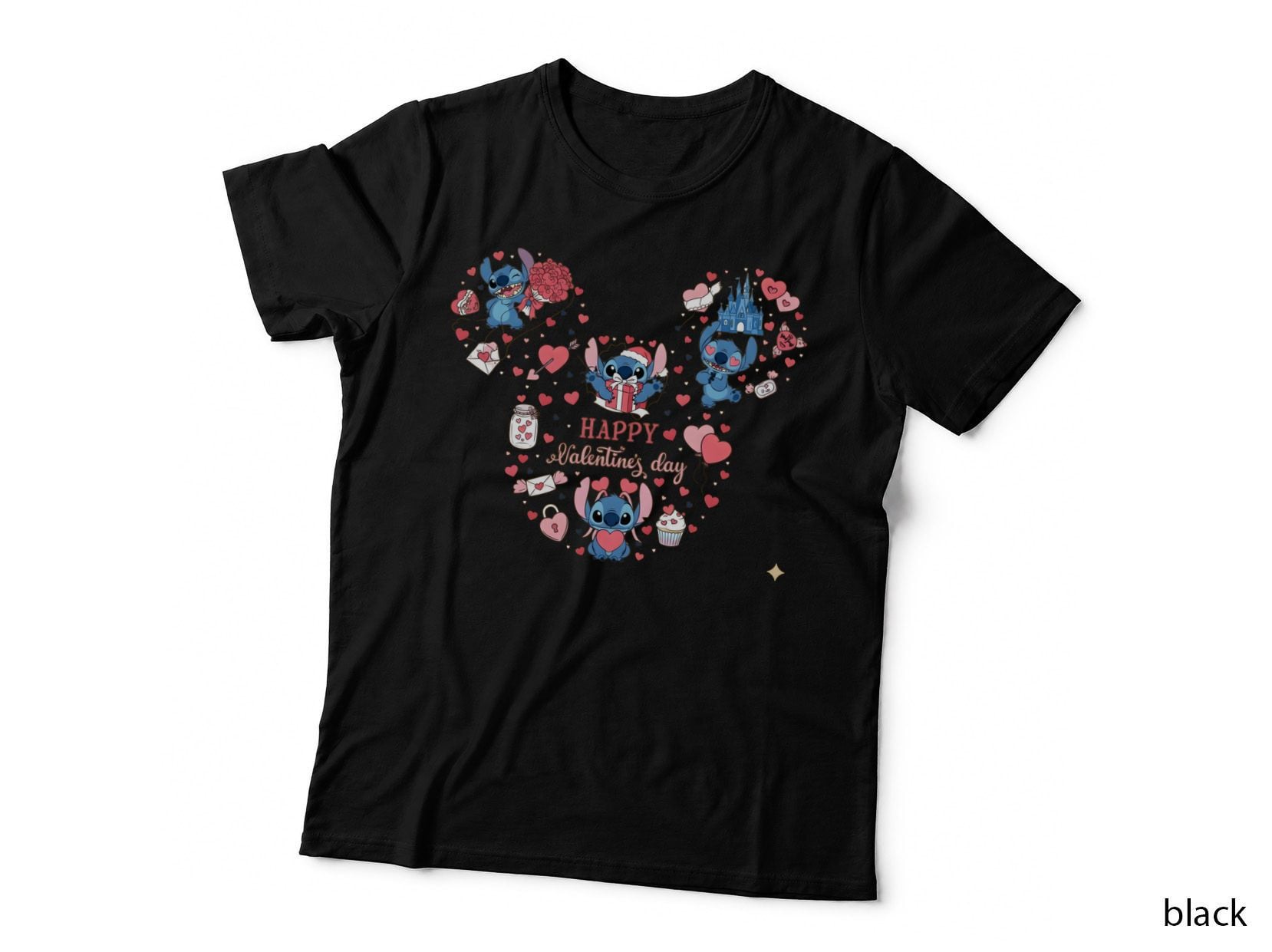 Stitch Happy Valentine Day Hearts Magical Castle T-Shirt