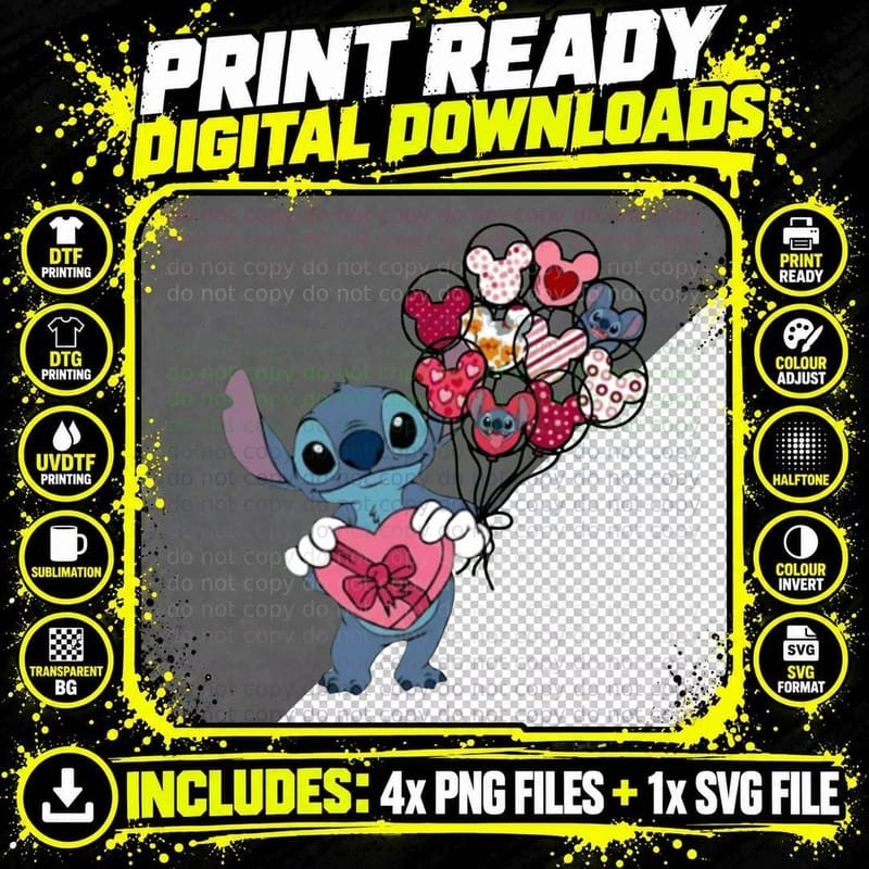 Stitch Holding Balloon Flowers T-Shirt Png SVG Digital Bundle