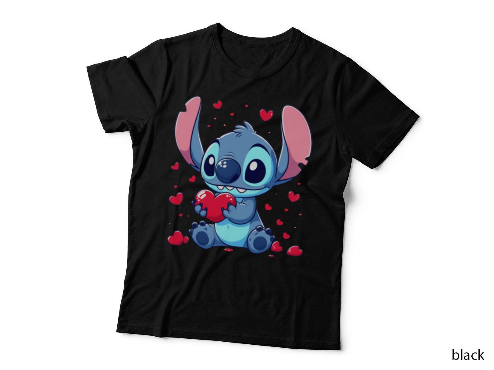 Stitch Holding Red Heart Pink T-Shirt