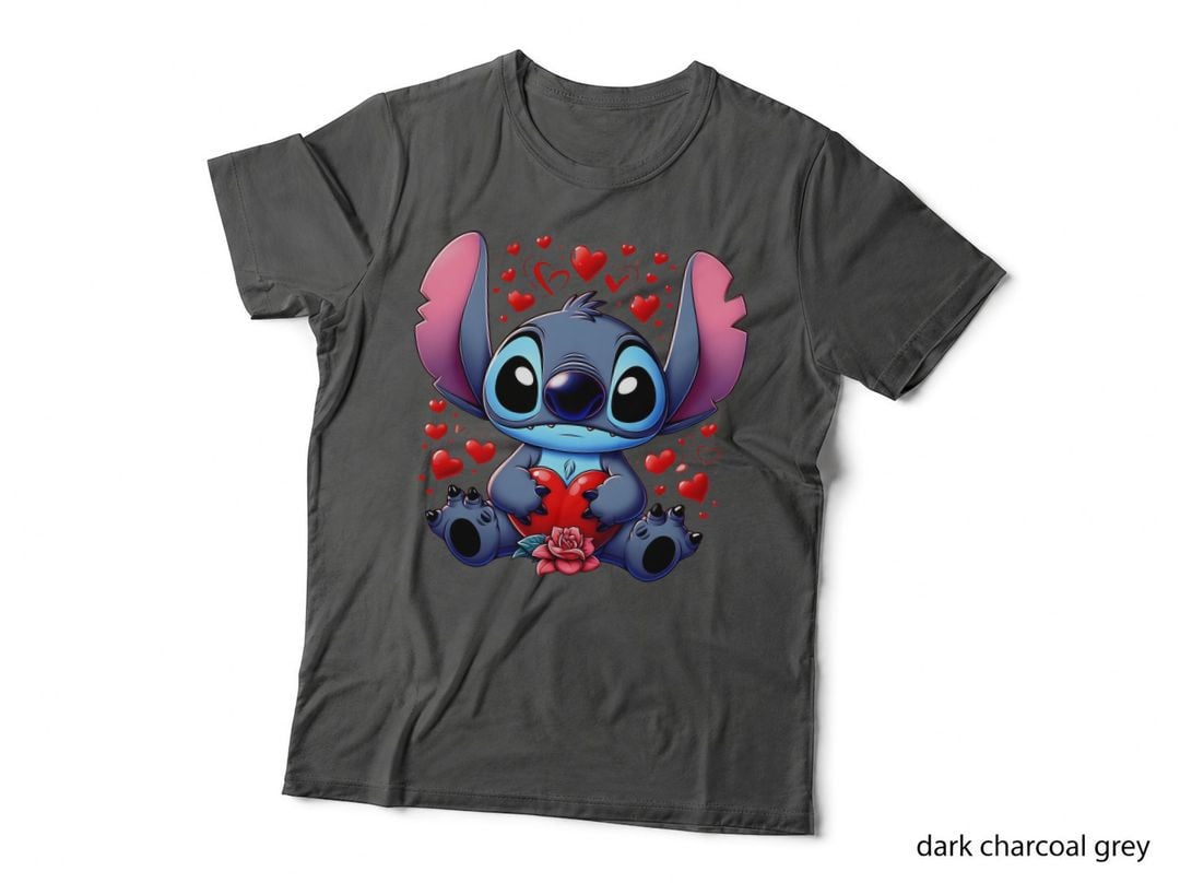 Stitch Holding Red Rose Flower T-Shirt