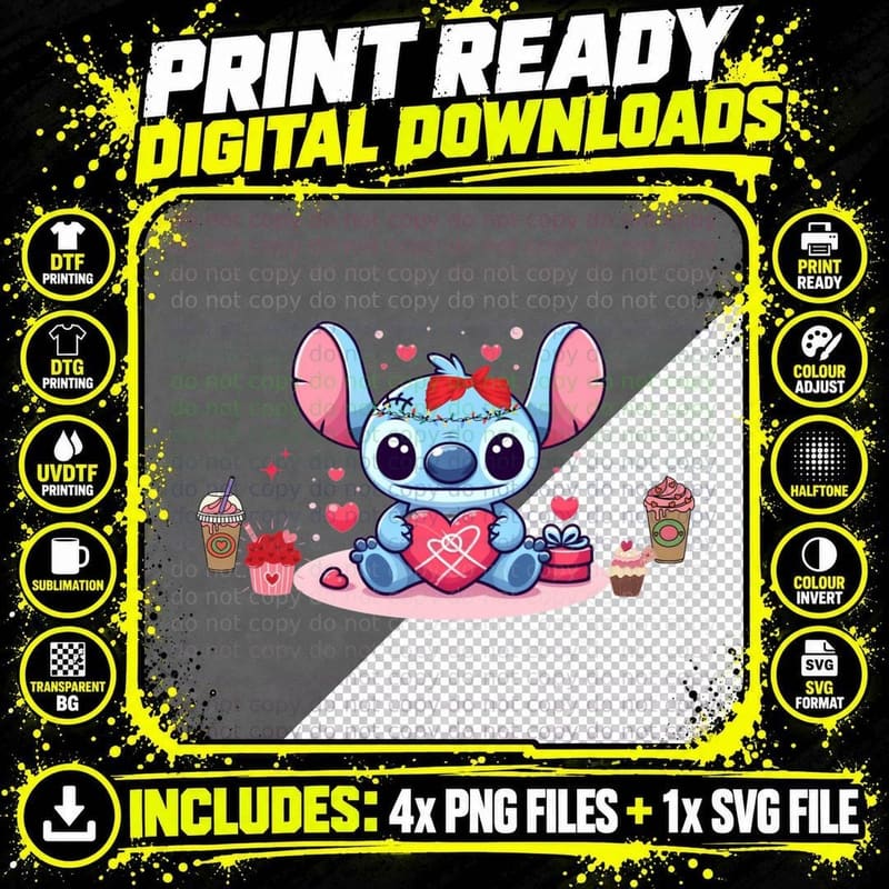 Stitch Ice Cream Hearts Cupcakes T-Shirt Png SVG Digital Bundle