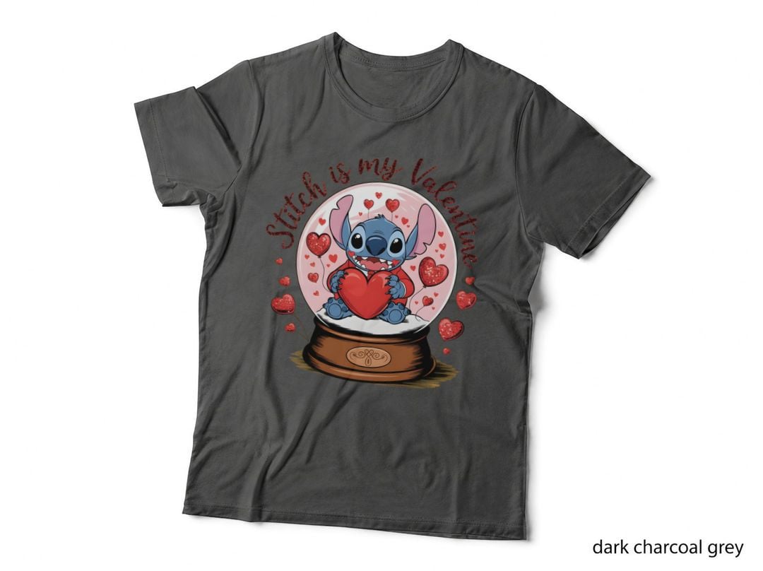 Stitch Is My Valentine Snow Globe Sparkle Heart T-Shirt