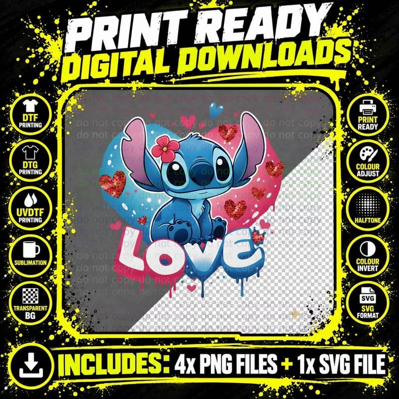 Stitch Love Blue Pink Graffiti T-Shirt Png SVG Digital Bundle
