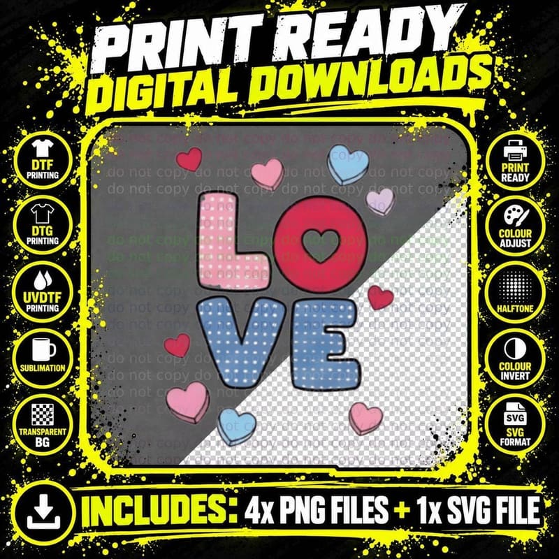 Stitch Love Polka Dot Text Hearts T-Shirt Png SVG Digital Bundle