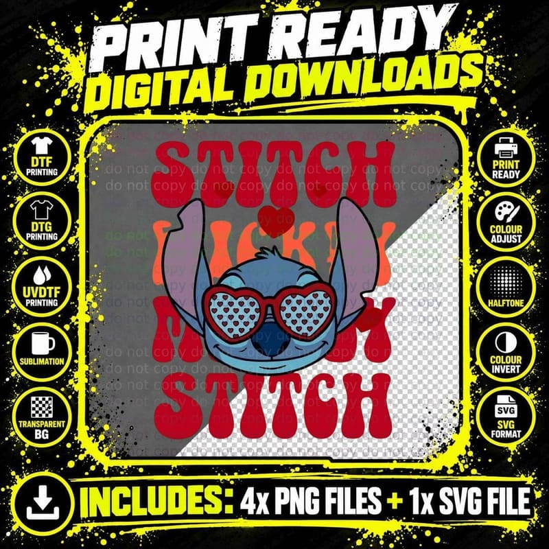 Stitch Lucky Red Blue Sunglasses Heart Hearts T-Shirt Png SVG Digital Bundle