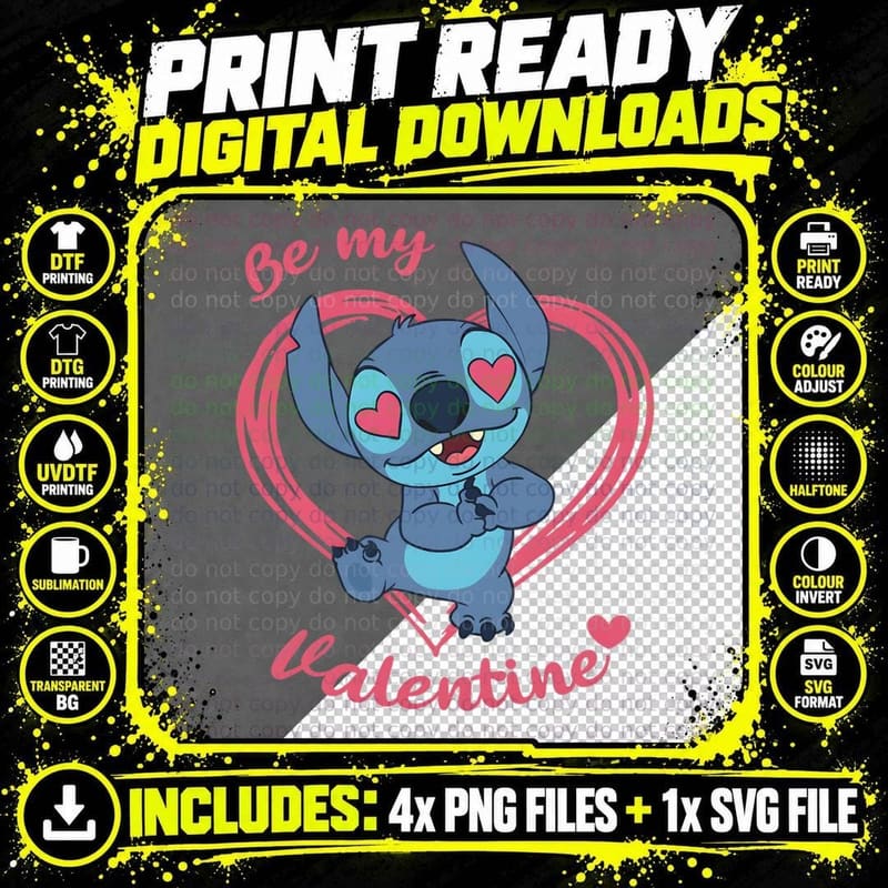 Stitch Oh My Valentine Heart Eye Pink Text T-Shirt Png SVG Digital Bundle
