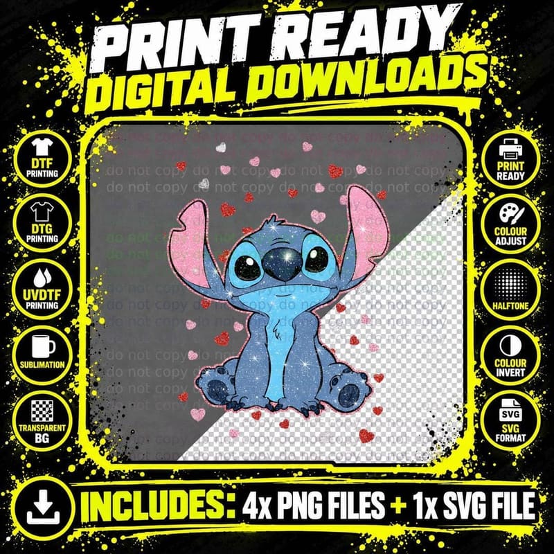 Stitch Sparkle Galaxy Hearts T-Shirt Png SVG Digital Bundle