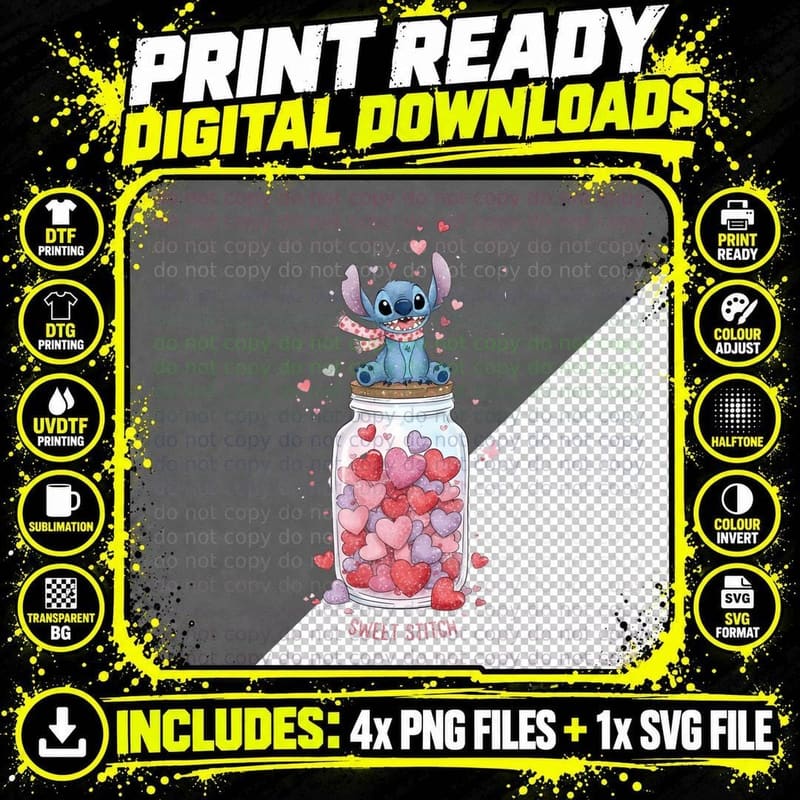 Stitch Sweet in Jar with Hearts T-Shirt Png SVG Digital Bundle