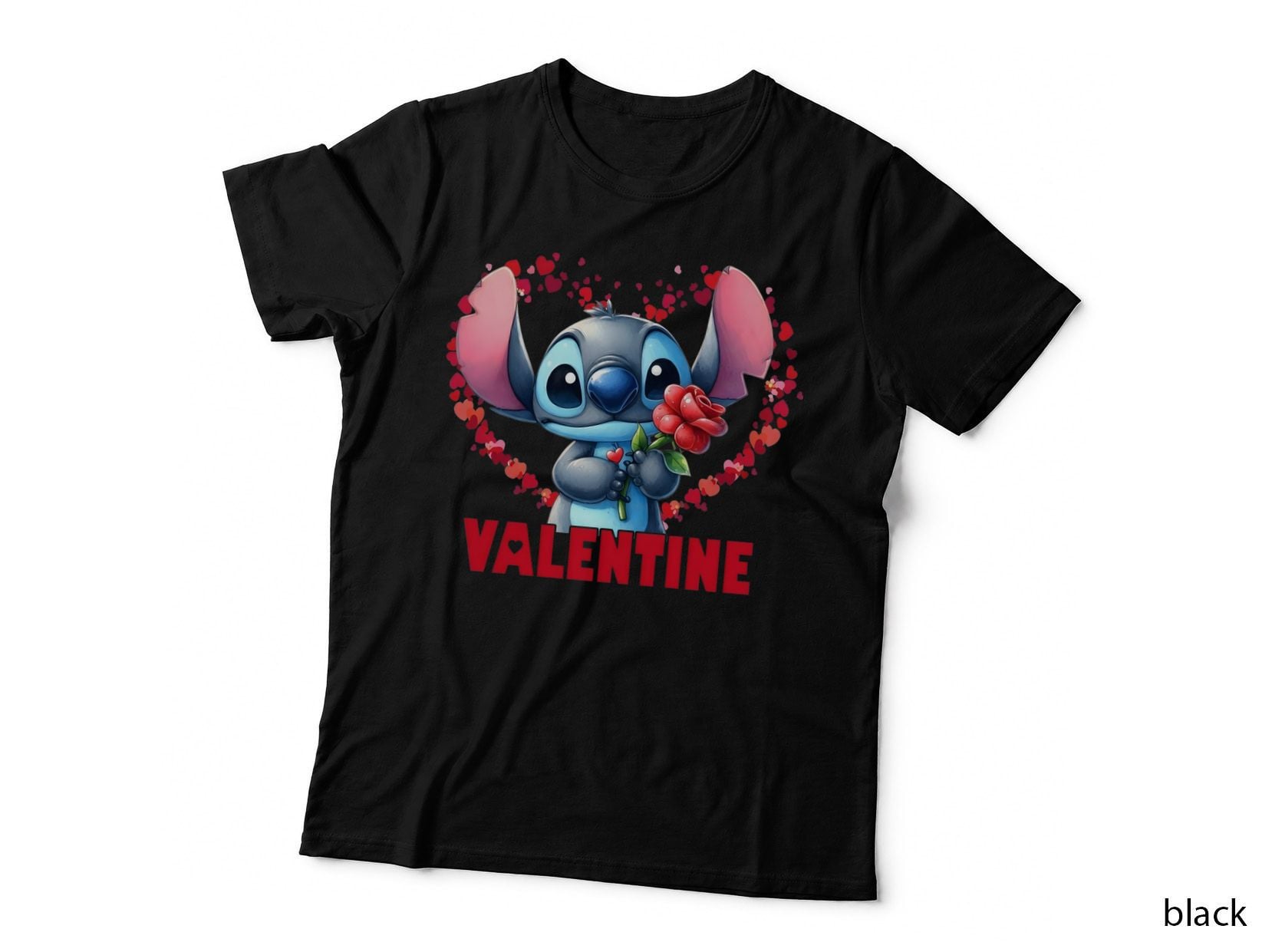 Stitch Valentine Blue Rose Red Sparkle Romantic Flower T-Shirt