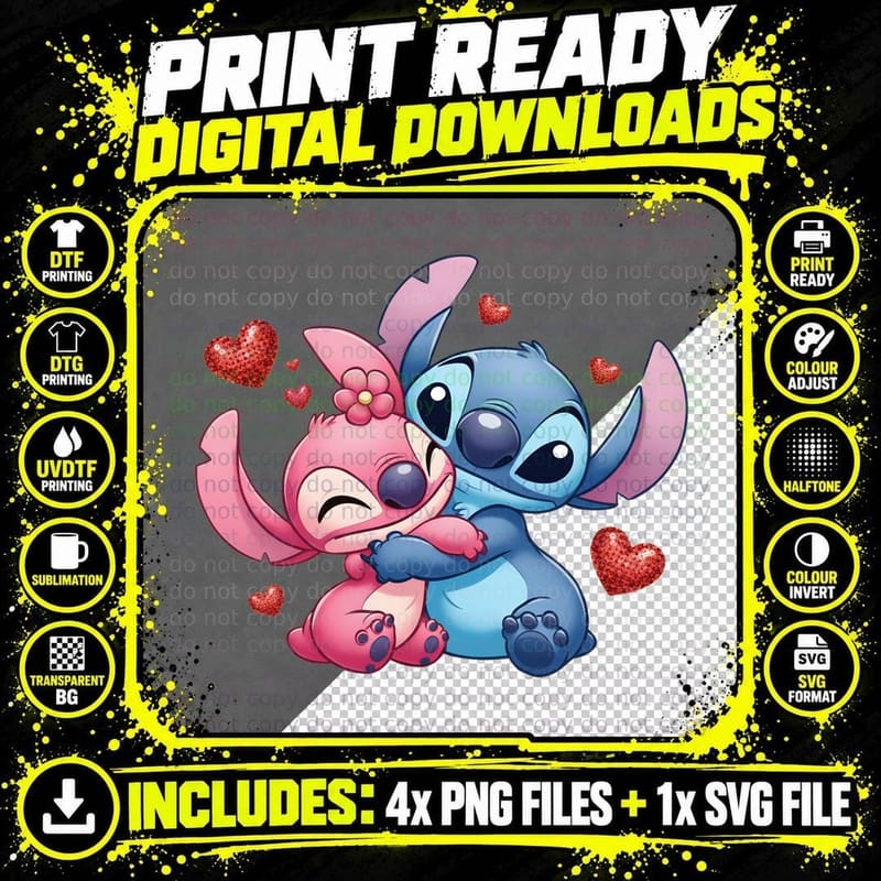 Stitch and Angel Expressing Sadness Tears T-Shirt Png SVG Digital Bundle