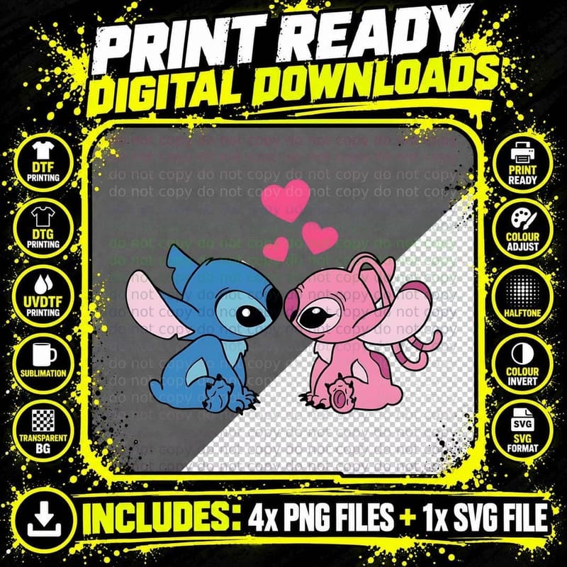Stitch and Angel Holding Balloons T-Shirt Png SVG Digital Bundle