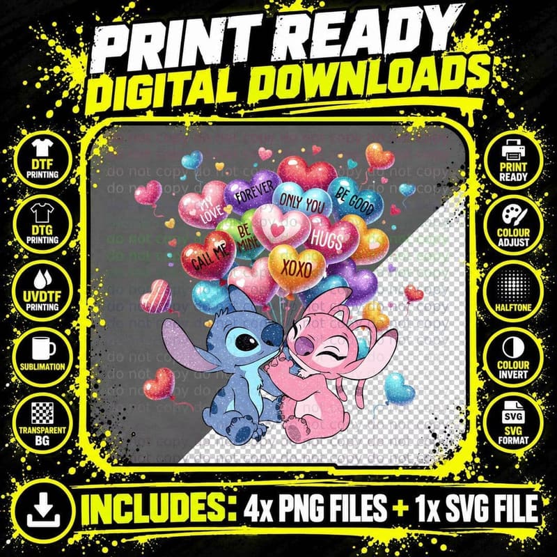 Stitch and Angel Love Forever Only You Be Good Call Me Png SVG Digital Bundle