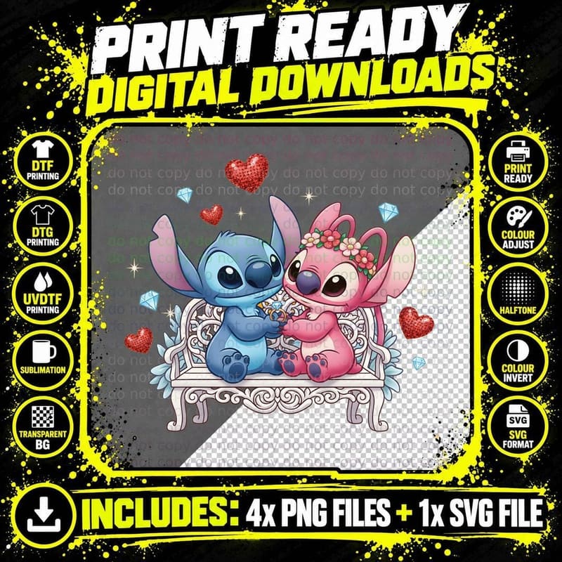 Stitch and Angel Ornate Bench Throne T-Shirt Png SVG Digital Bundle