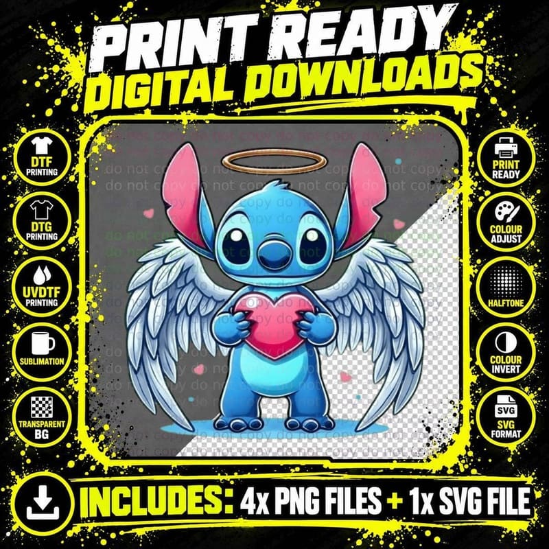 Stitch and Angel Wings Halo T-Shirt Png SVG Digital Bundle