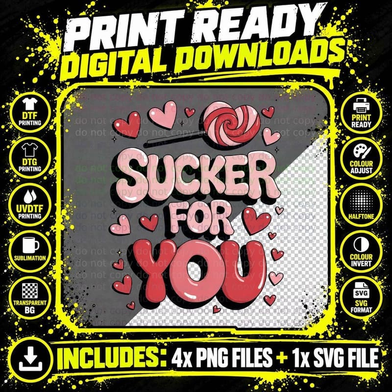 Sucker for You for Pink and Red Bubble Letters Lollipop Png SVG Digital Bundle