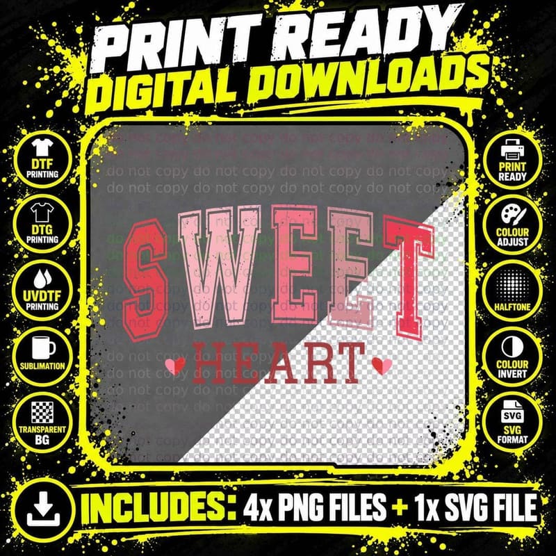 Sweet Heart Large Pink and Red Outline Letters Hearts Png SVG Digital Bundle
