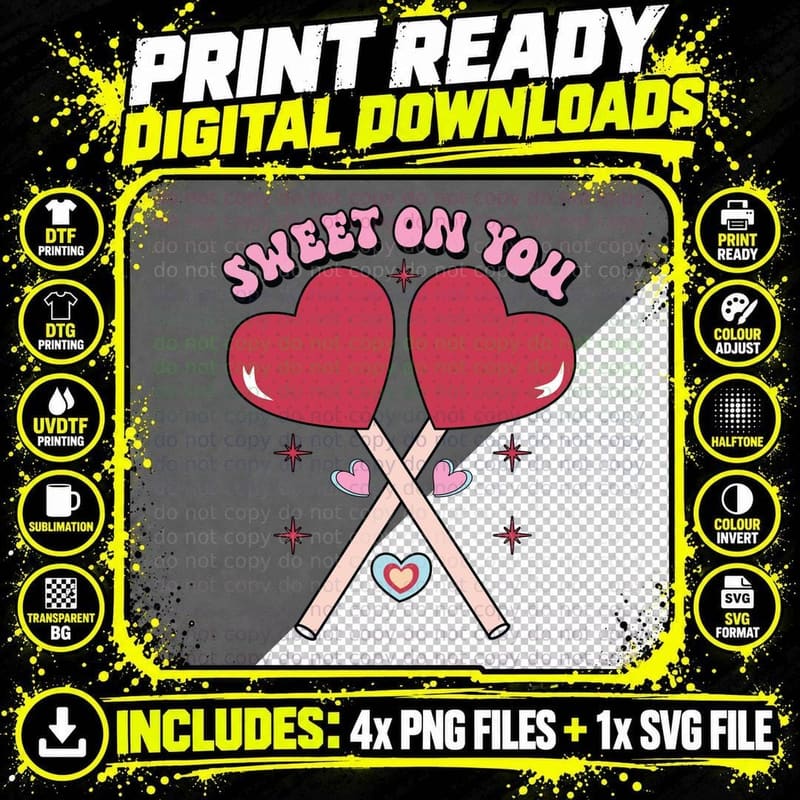Sweet on You Red Heart Lollipops Valentine Theme T-Shirt Png SVG Digital Bundle