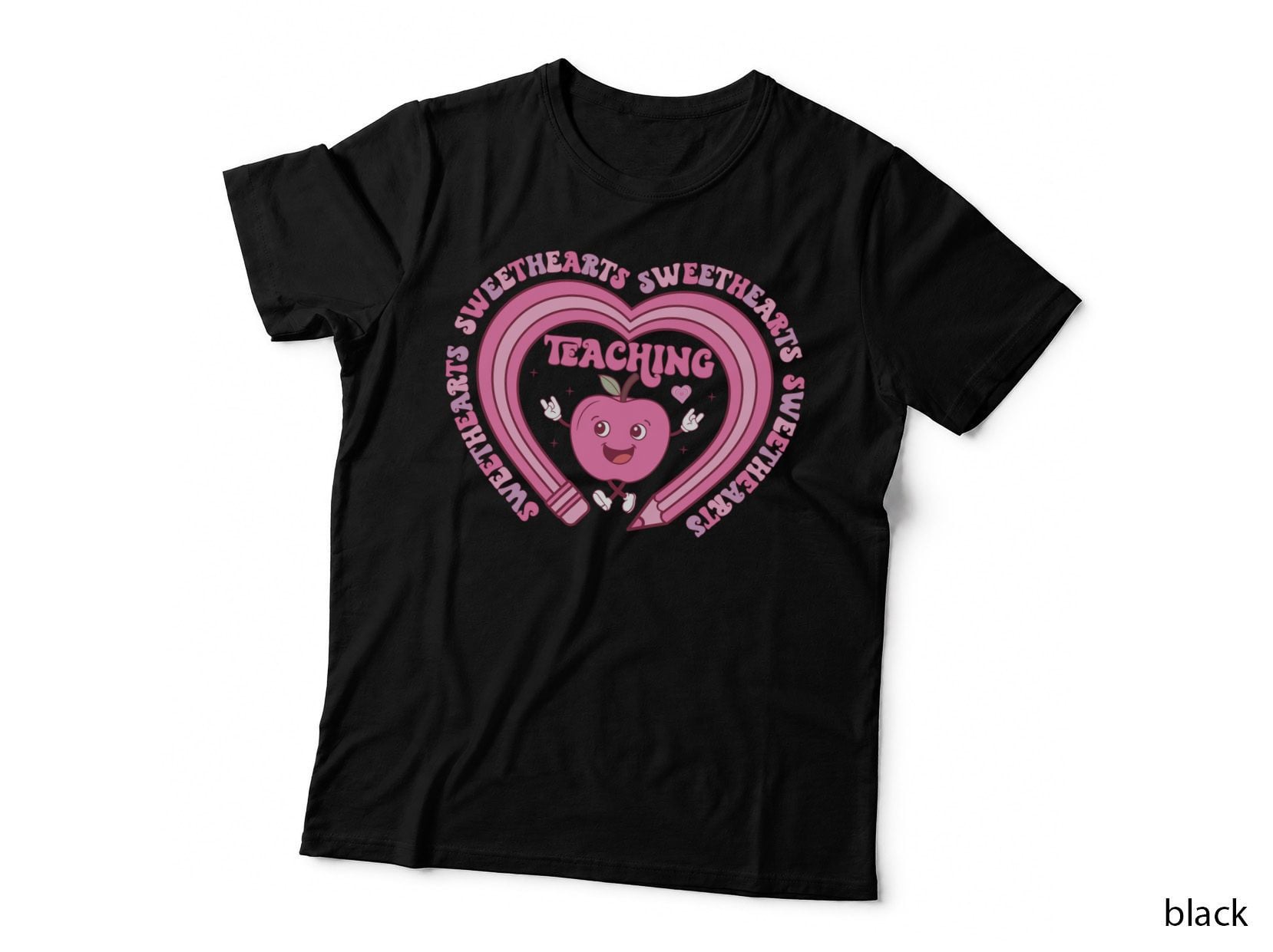 Sweethearts Teachers Teaching Pink Heart Outline Circle Grid T-Shirt