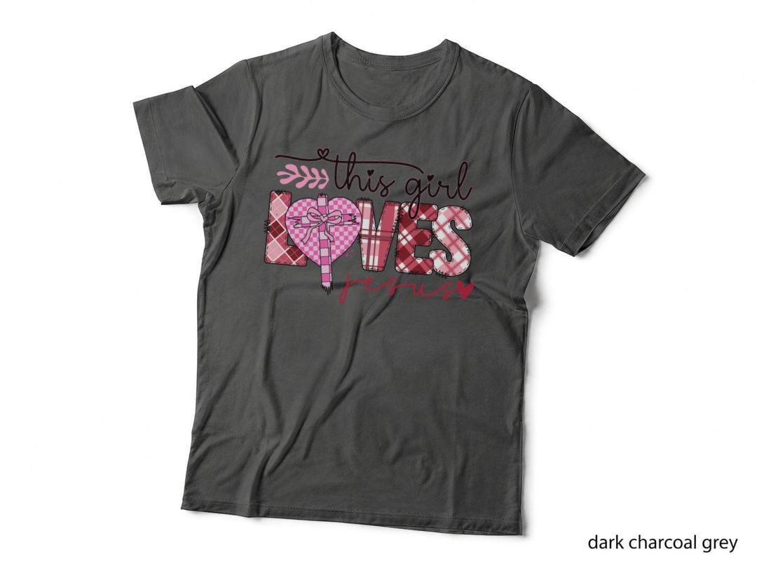 This Girl Loves Jesus Checkered Heart Bow Pink Valentine Christian T-Shirt