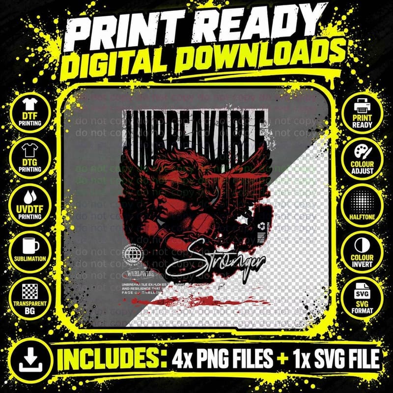 Unreliable Stranger Red Black Classical Angels Design Png SVG Digital Bundle