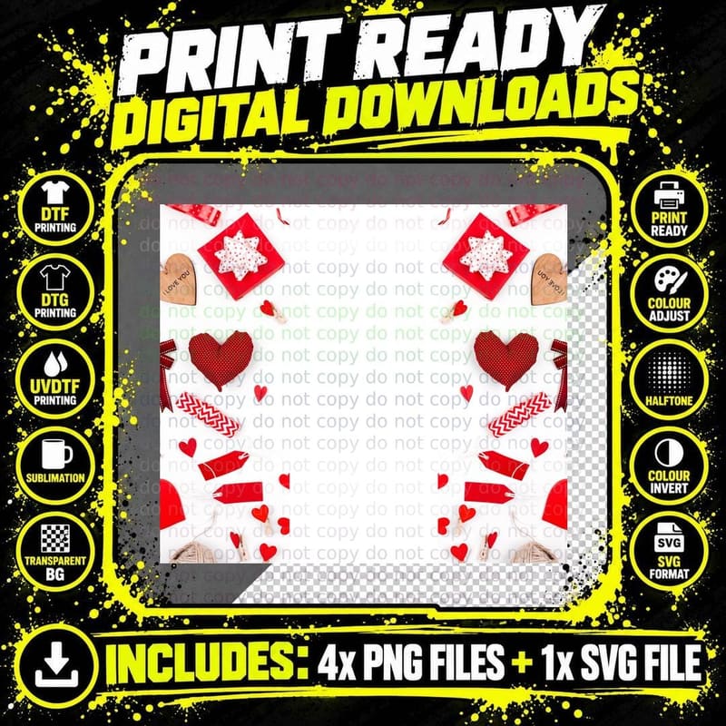 Valentine Craft Elements Red Polka Heart Love Labels Png SVG Digital Bundle