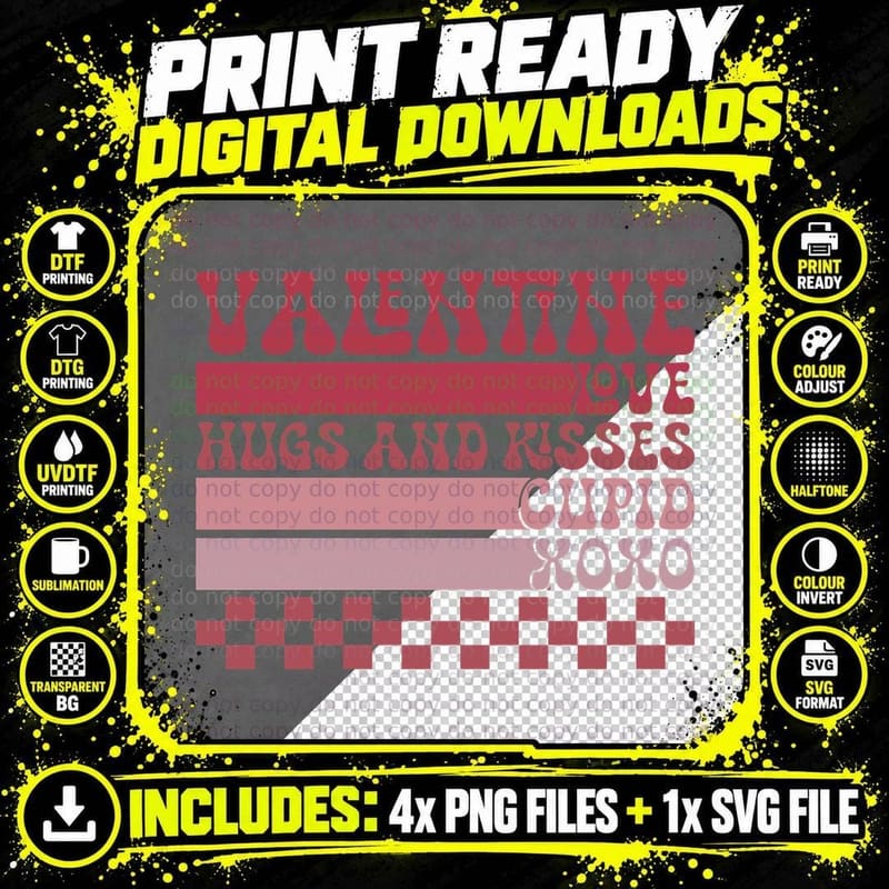 Valentine Love Hugs Kisses Cupid XOXO Text Layered Png SVG Digital Bundle