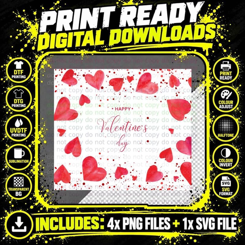 Valentine Romantic Happy Valentine's Day Red Outline Png SVG Digital Bundle