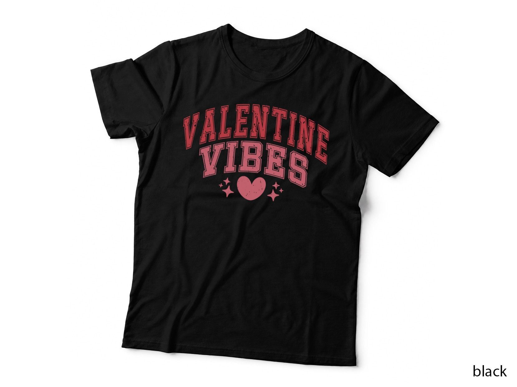 Valentine Vibes Large Pink Distressed Letters Stars Heart T-Shirt