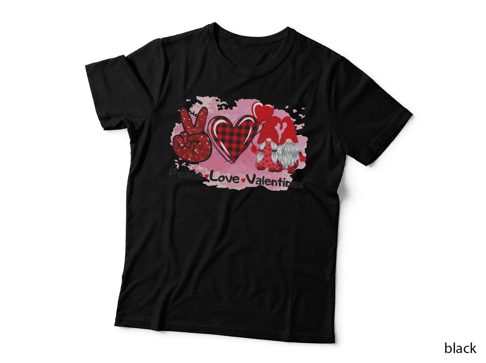 Valentine's Gnomes Peace Love Valentines Three Pink Splatter T-Shirt
