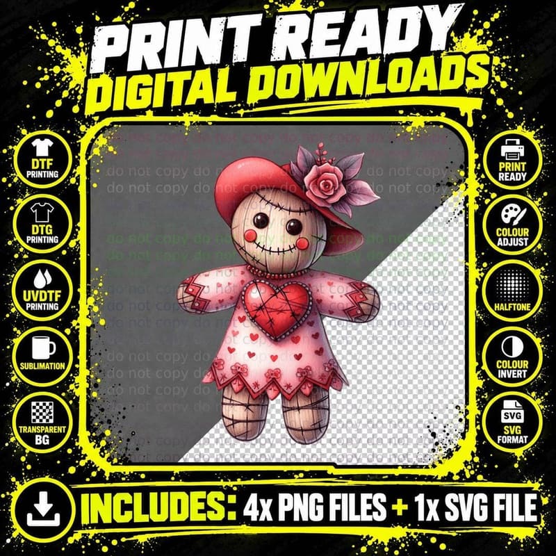 Voodoo Doll Heart Pins Dark Cute Gothic T-Shirt Png SVG Digital Bundle