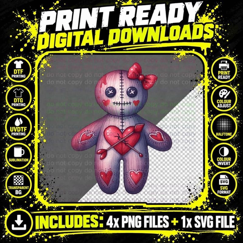 Voodoo Doll with Flower Gothic Romantic T-Shirt Png SVG Digital Bundle